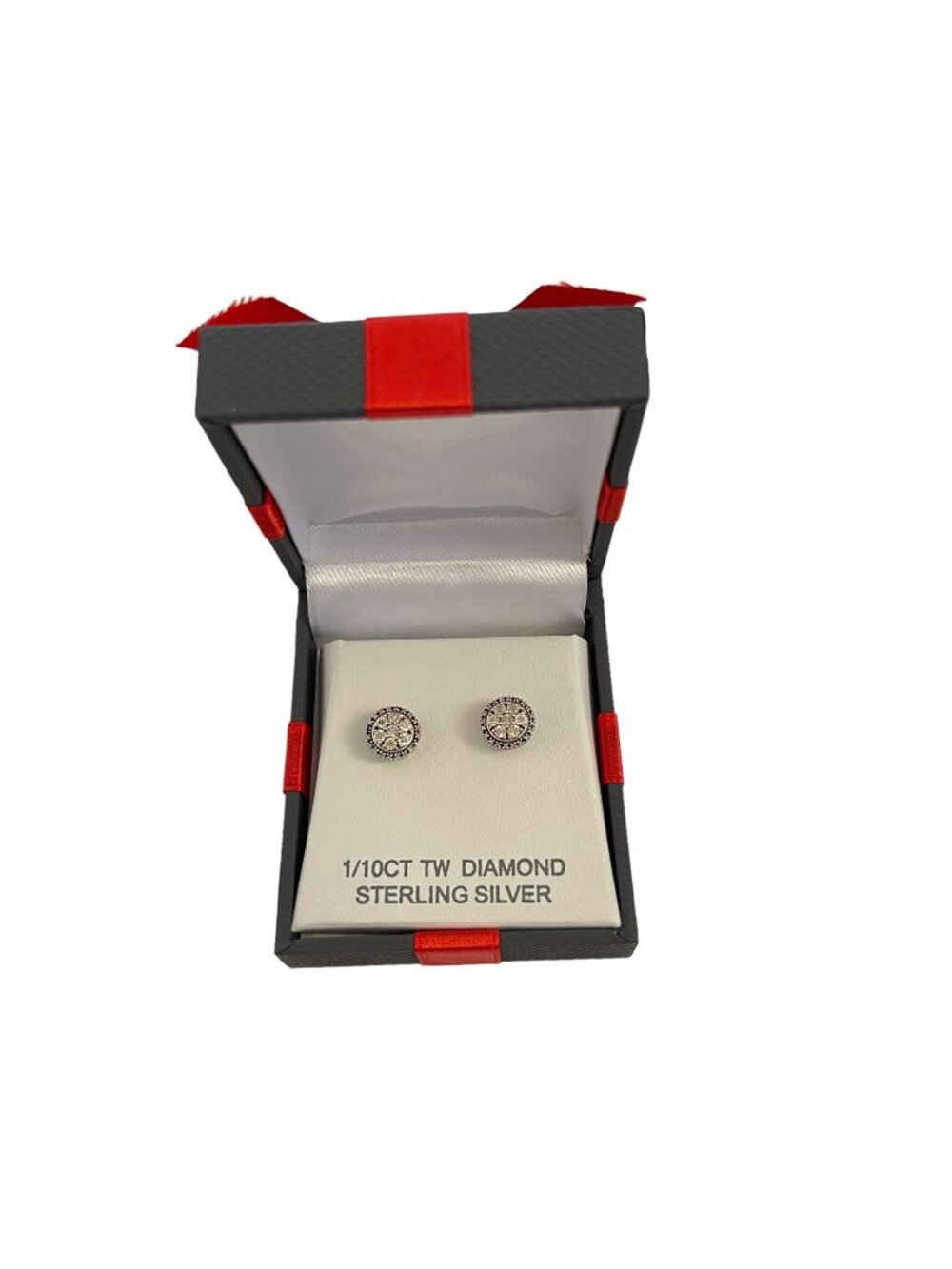 1/10 CTTW Diamond Sterling Silver Stud Earrings Round Gift Boxed